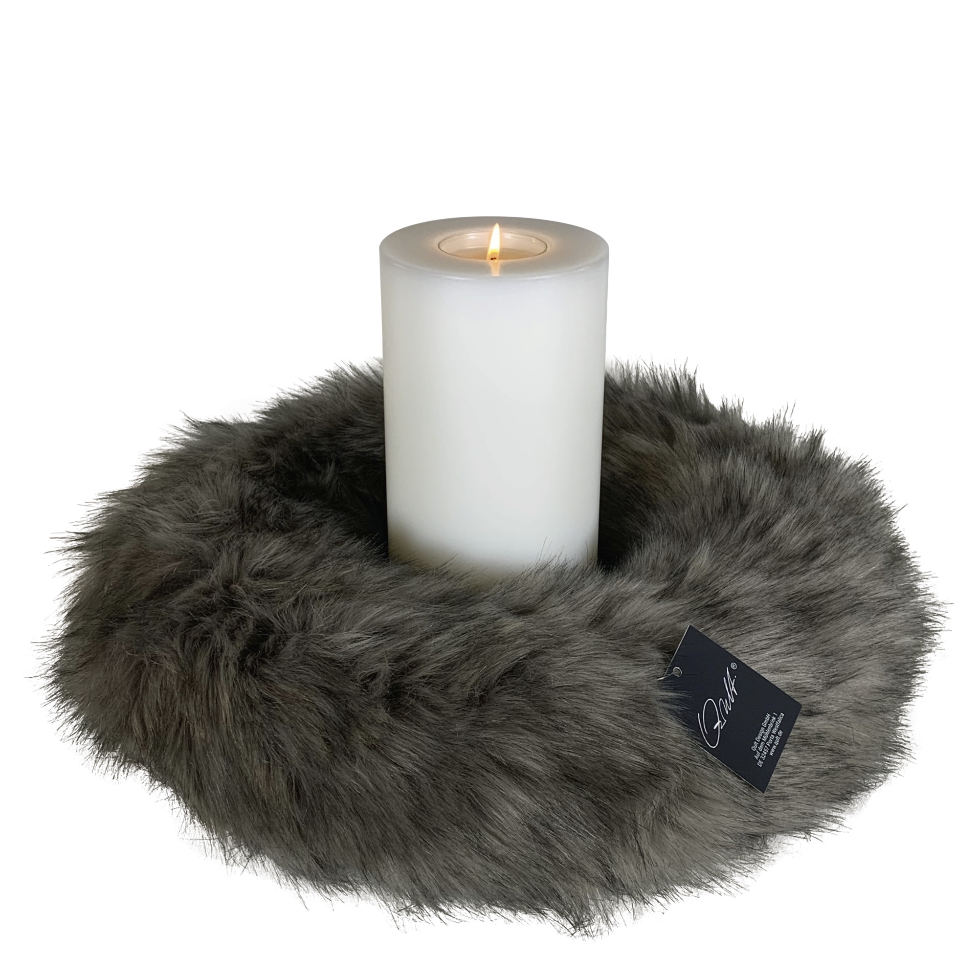 Qult Farluce Candle - Milano Woven Fur Grey - Candle wreath - Ø 45 cm x H Fur 10 cm