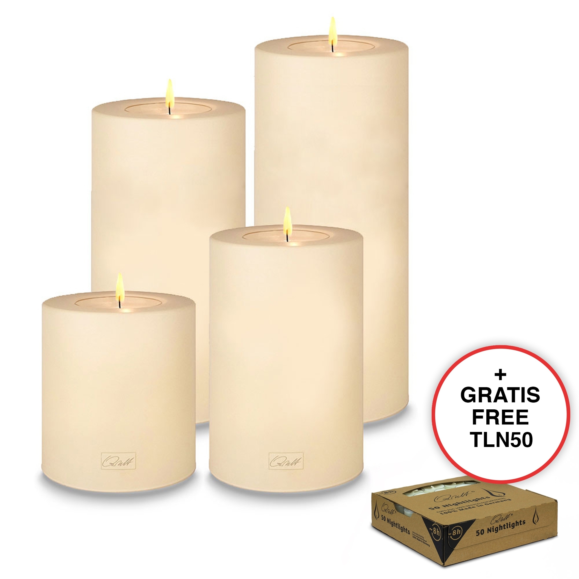 Qult Farluce Trend - Tealight Candle Holder - vanilla - Ø 8 cm H 9 + 12 + 15 + 18 cm - Set of 4