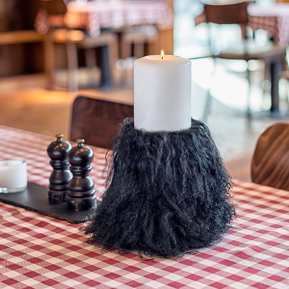 Qult Farluce candle real fur - Tibet Lamp black - Candle Cover - Ø 10 cm x H Fur 20 cm