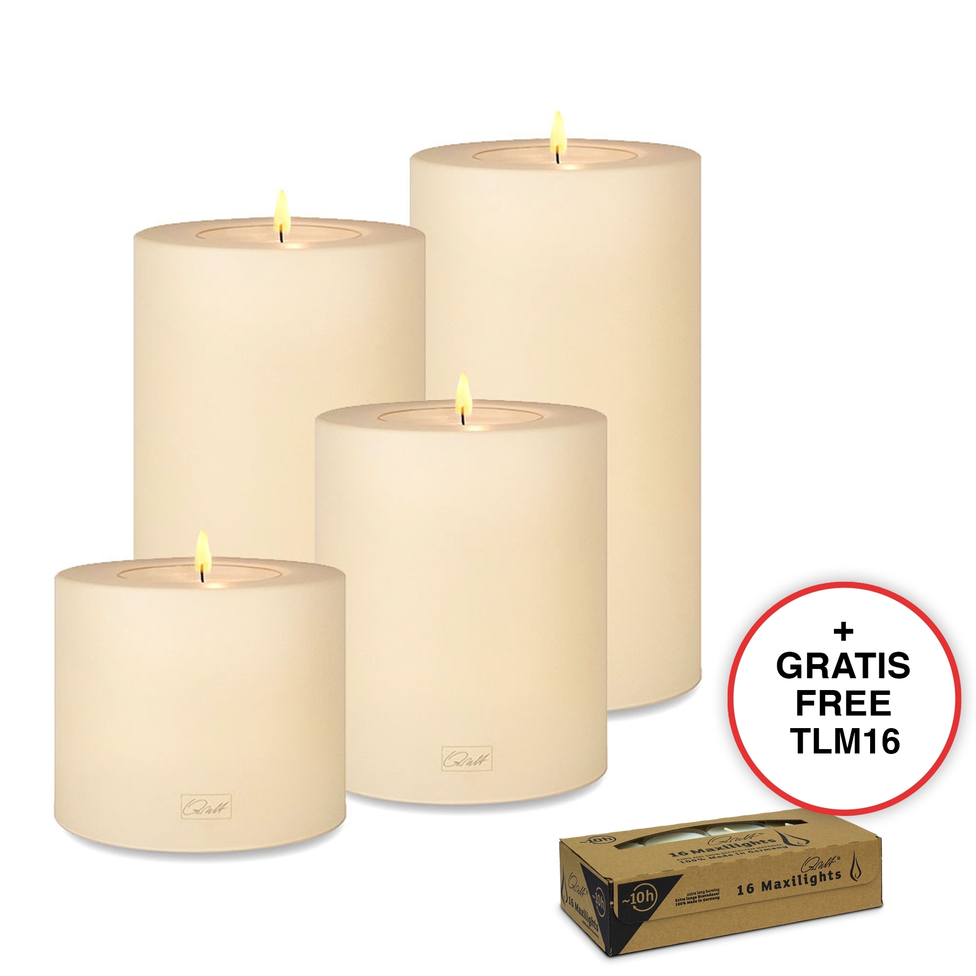 Qult Farluce Trend - Tealight Candle Holder - vanilla - Ø 10 cm H 8 + 12 + 15 + 18 cm - Set of 4