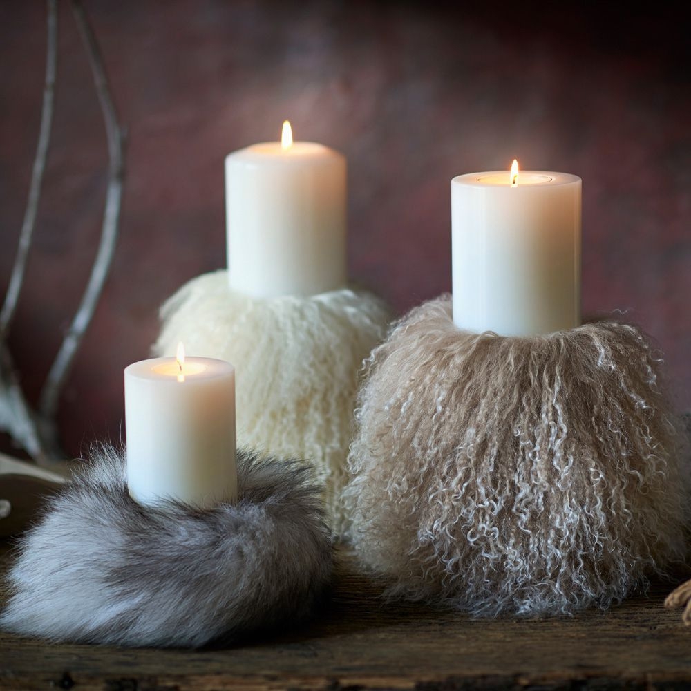 Qult Farluce Candle Real Fur - Merino Lamb Platinum Grey - Candle wreath - Ø 45 cm x H Fur 10 cm