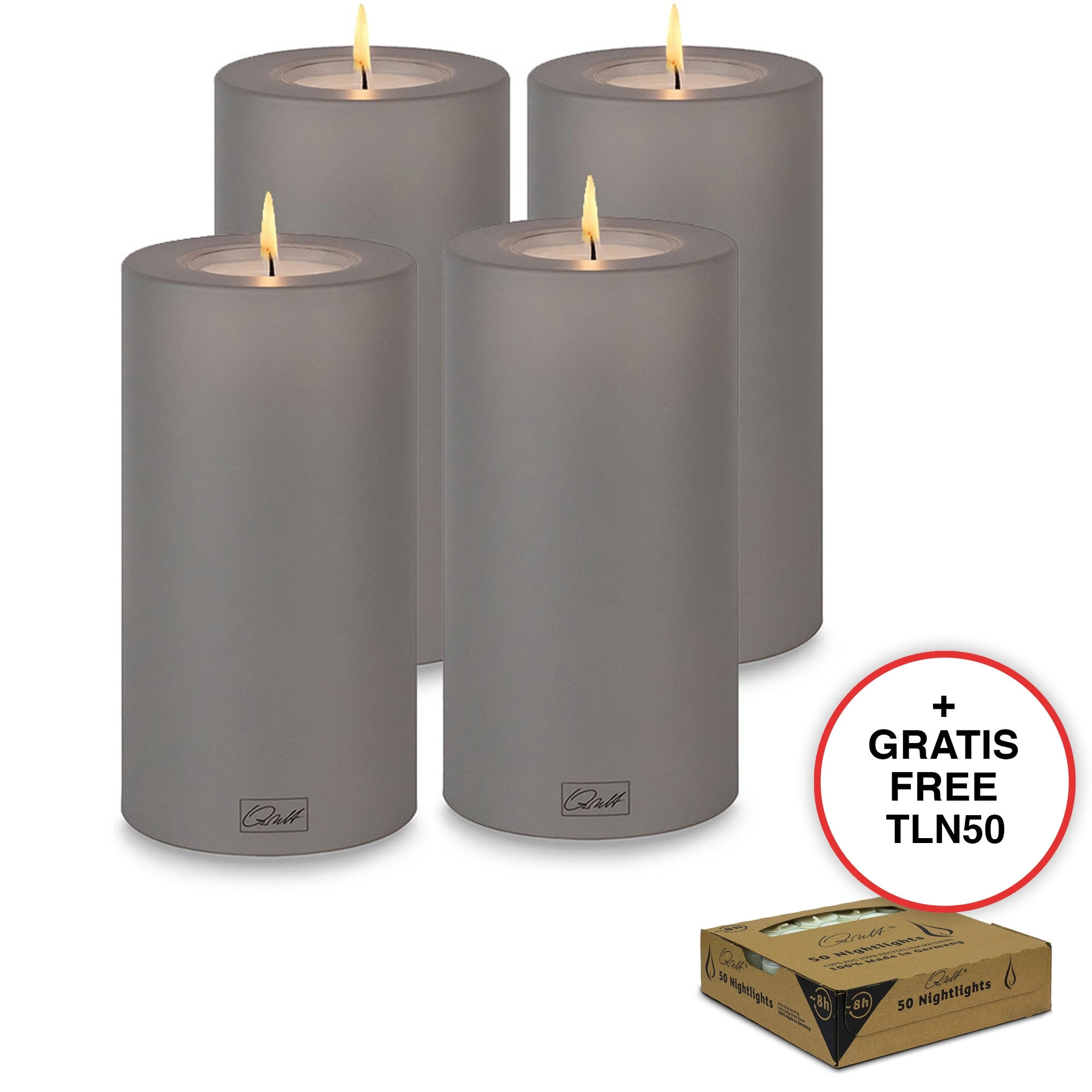 Qult Farluce Trend - Tealight Candle Holder - stonegrey - Ø 8 cm H 15 cm - Set of 4