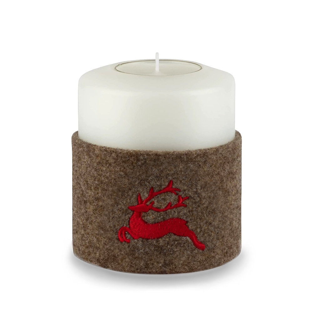 Qult Farluce Candle - Felt Cuff - Deer Red - for Candles Ø 10 cm