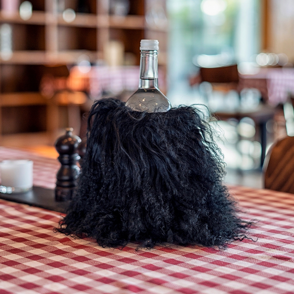 Qult Farluce candle real fur - Tibet Lamp black - Candle Cover - Ø 10 cm x H Fur 20 cm