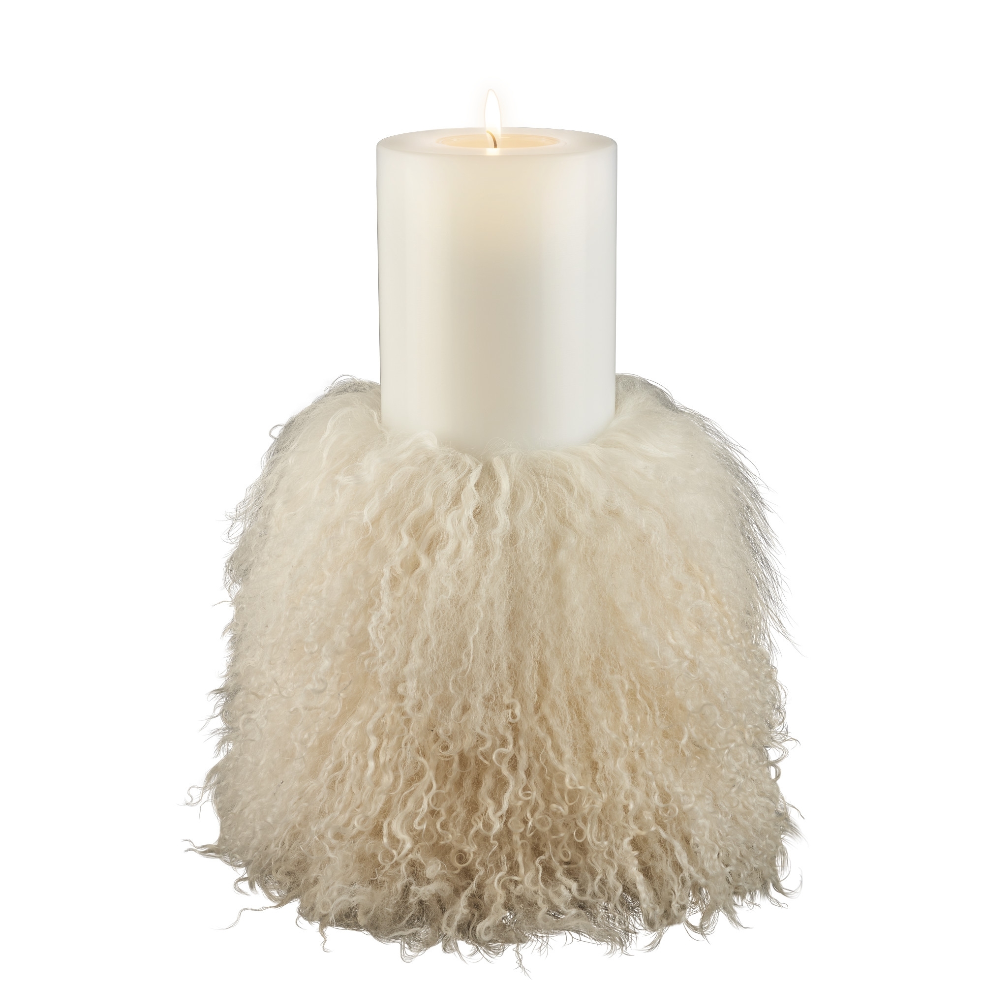 Qult Farluce candle real fur - Tibet Lamp Ecru - Candle Cover - Ø 10 cm x H Fur 20 cm