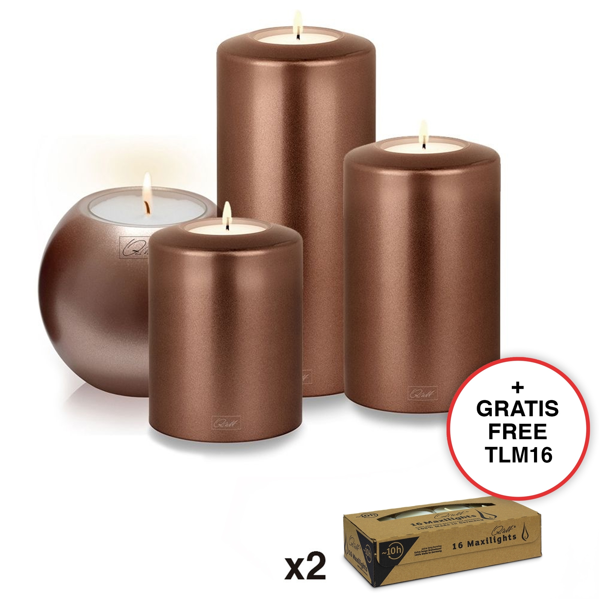 Qult Farluce Classic Metallic - Candle-shaped tea light holder - Set of 4 Bronze