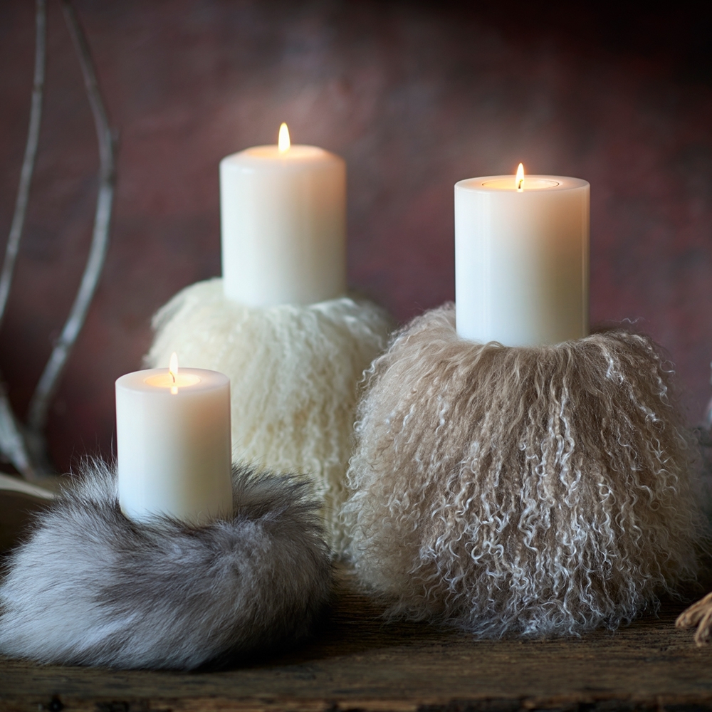 Qult Farluce Candle Real Fur - Merino Lamb Anthracite - Candle wreath - Ø 45 cm x H Fur 10 cm