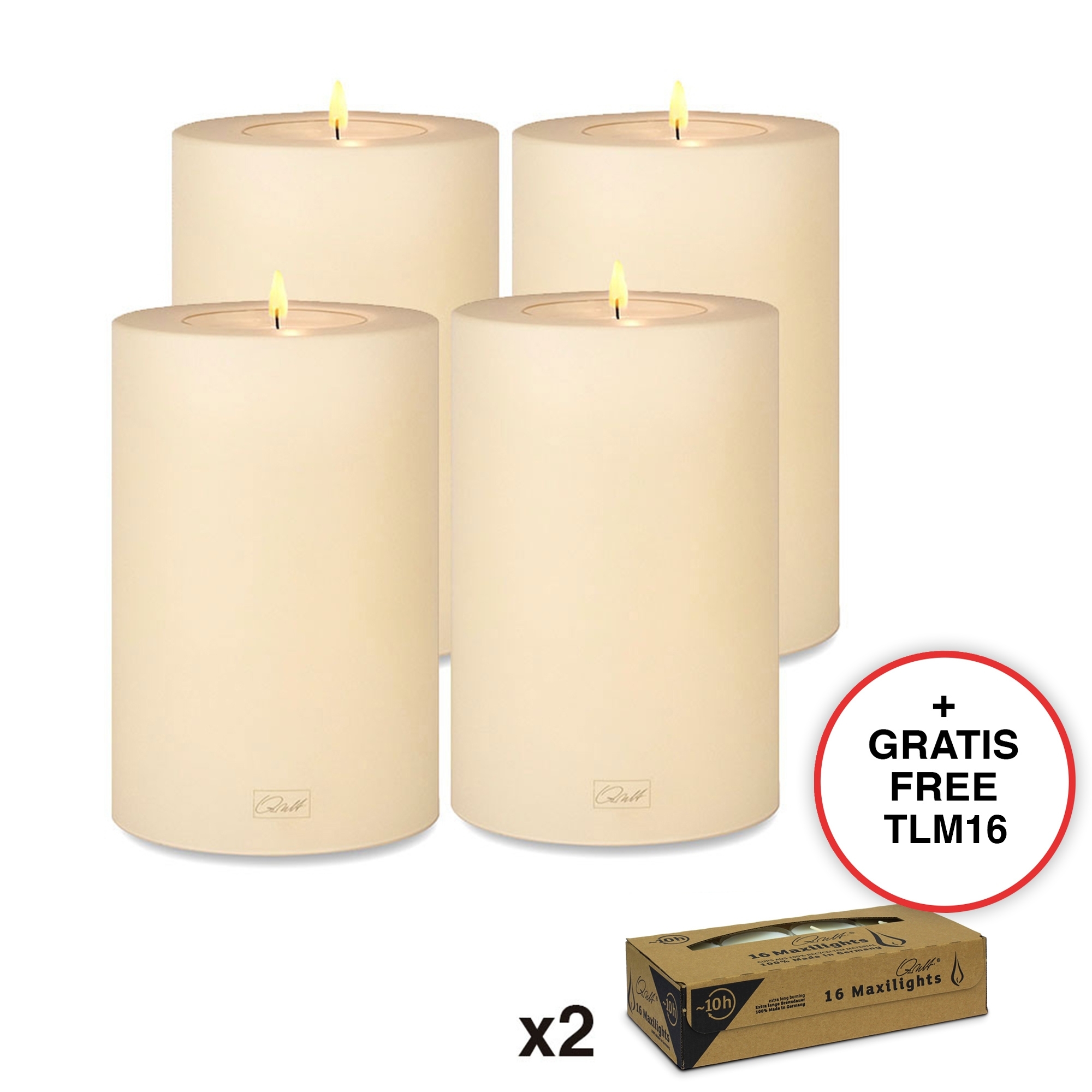 Qult Farluce Trend - Tealight Candle Holder - vanilla - Ø 10 cm H 15 cm + 2 x TLM16 - Set of 4