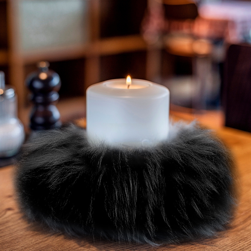 Qult Farluce Candle Real Fur - Tibet Lamb Grau - Candle Cover - Ø 10 cm x H  Fur